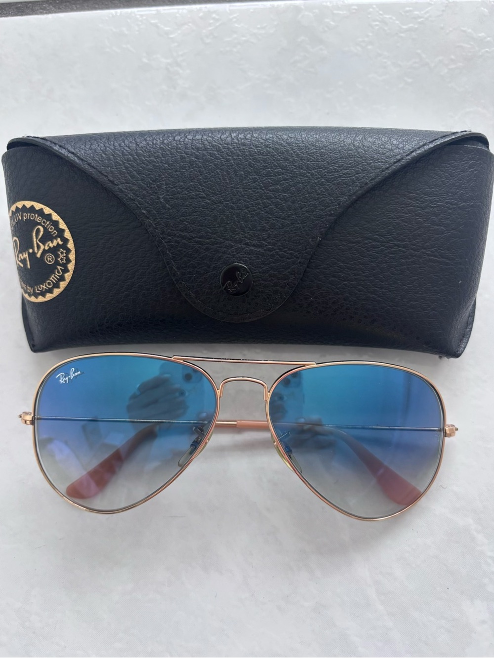 Ray-Ban Arista Aviator Sunglasses RB3025 Polished Gold/Light Blue Gradient 55mm